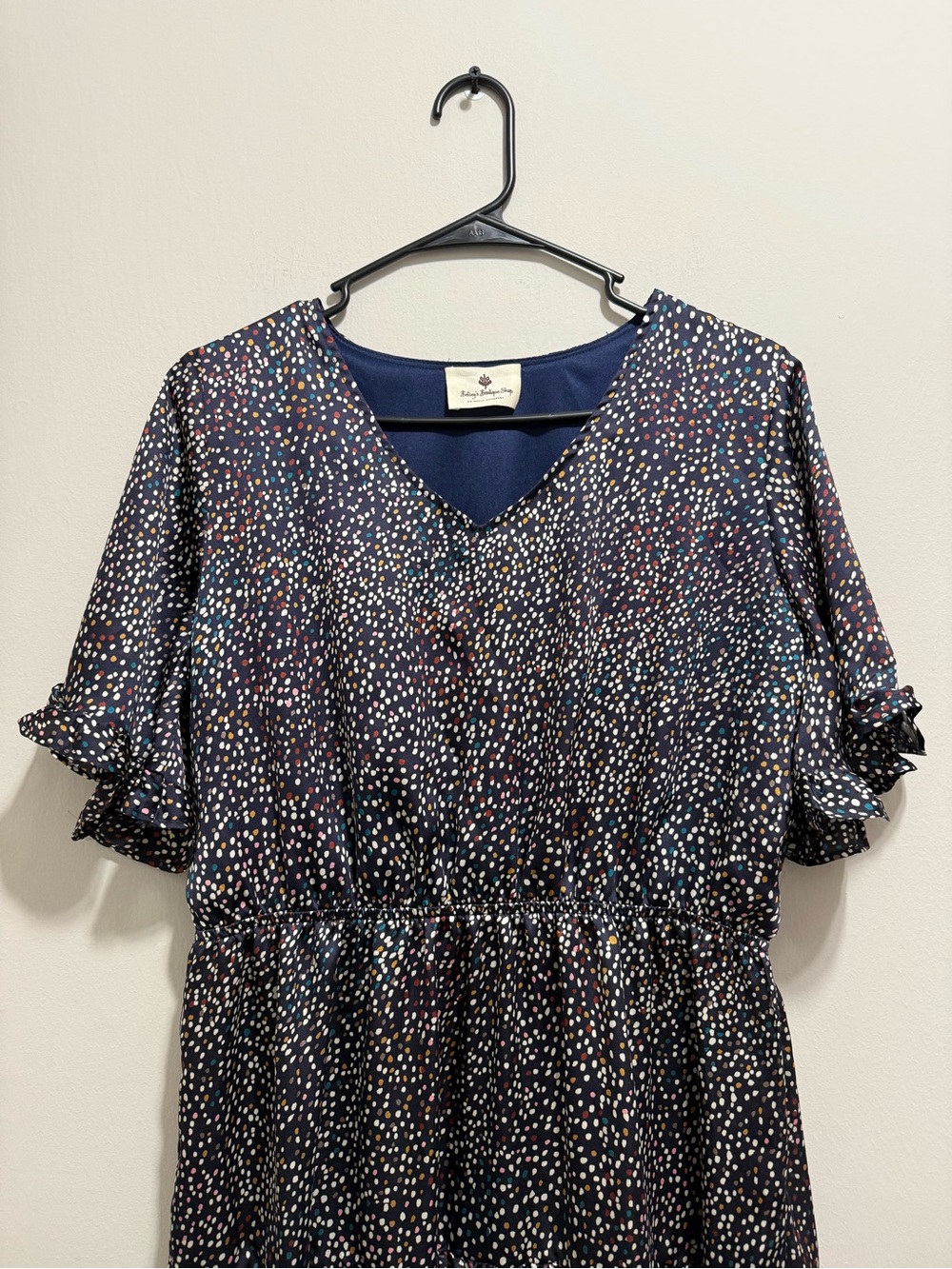 Navy Multi-Dot V-Neck Tiered Midi Dress - Picture 3 of 6